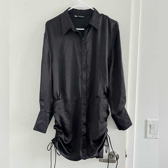 3 for $20 - Zara black long sleeve ruched side satin dress - Picture 3 of 8